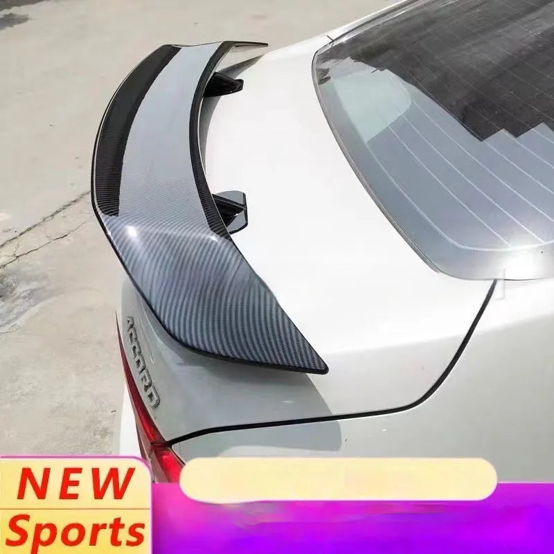Universal punch-free ABS car spoiler tail wing in bright black finish.