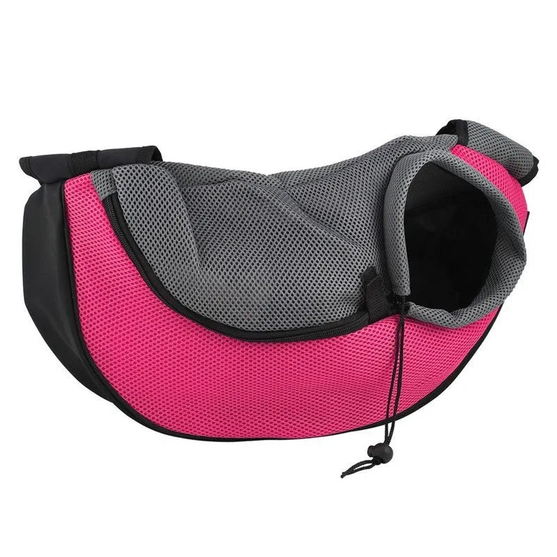 Blue pet carrier backpack for small dogs or cats with mesh window and adjustable straps