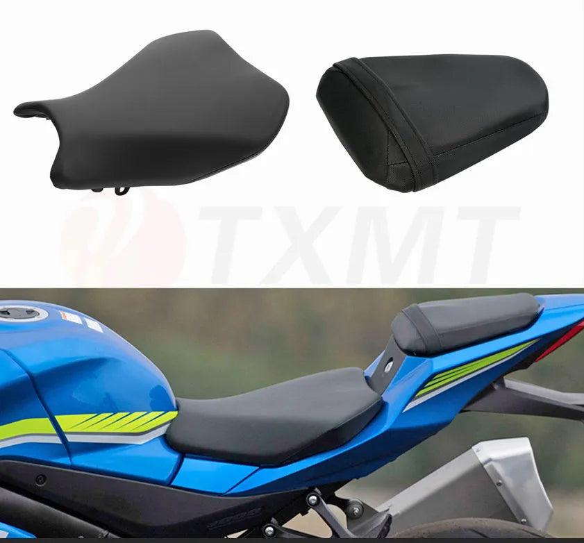 Suzuki GSXR1000 motorcycle seat cover set in PU leather, size L, showing front and rear coverage option