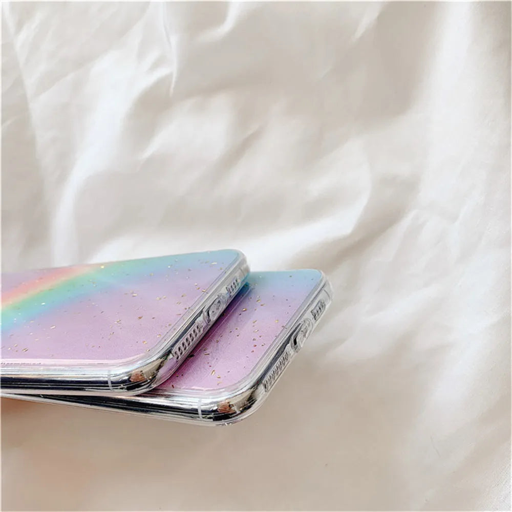 Rainbow gradient iPhone case with colourful stripes in Japanese Korean style design