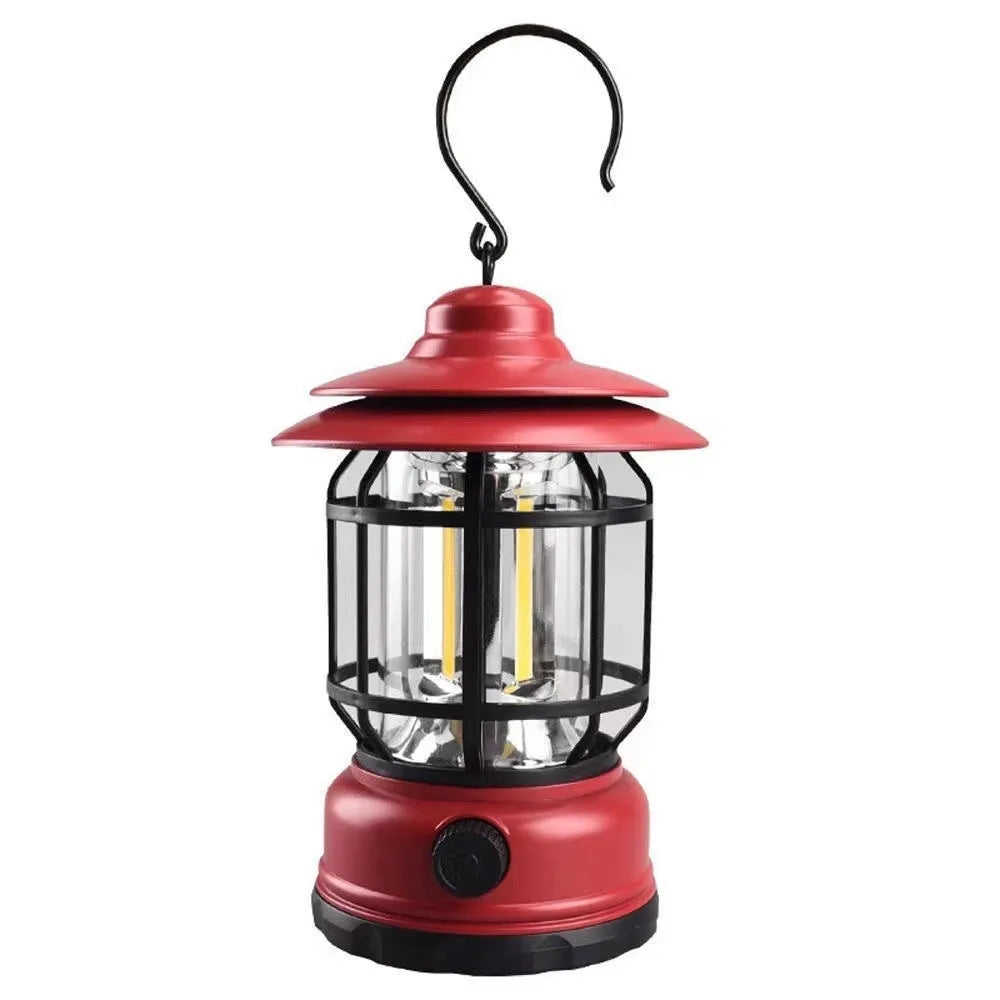 Portable camping lantern in black, green or red with super bright light for booths and outdoor use