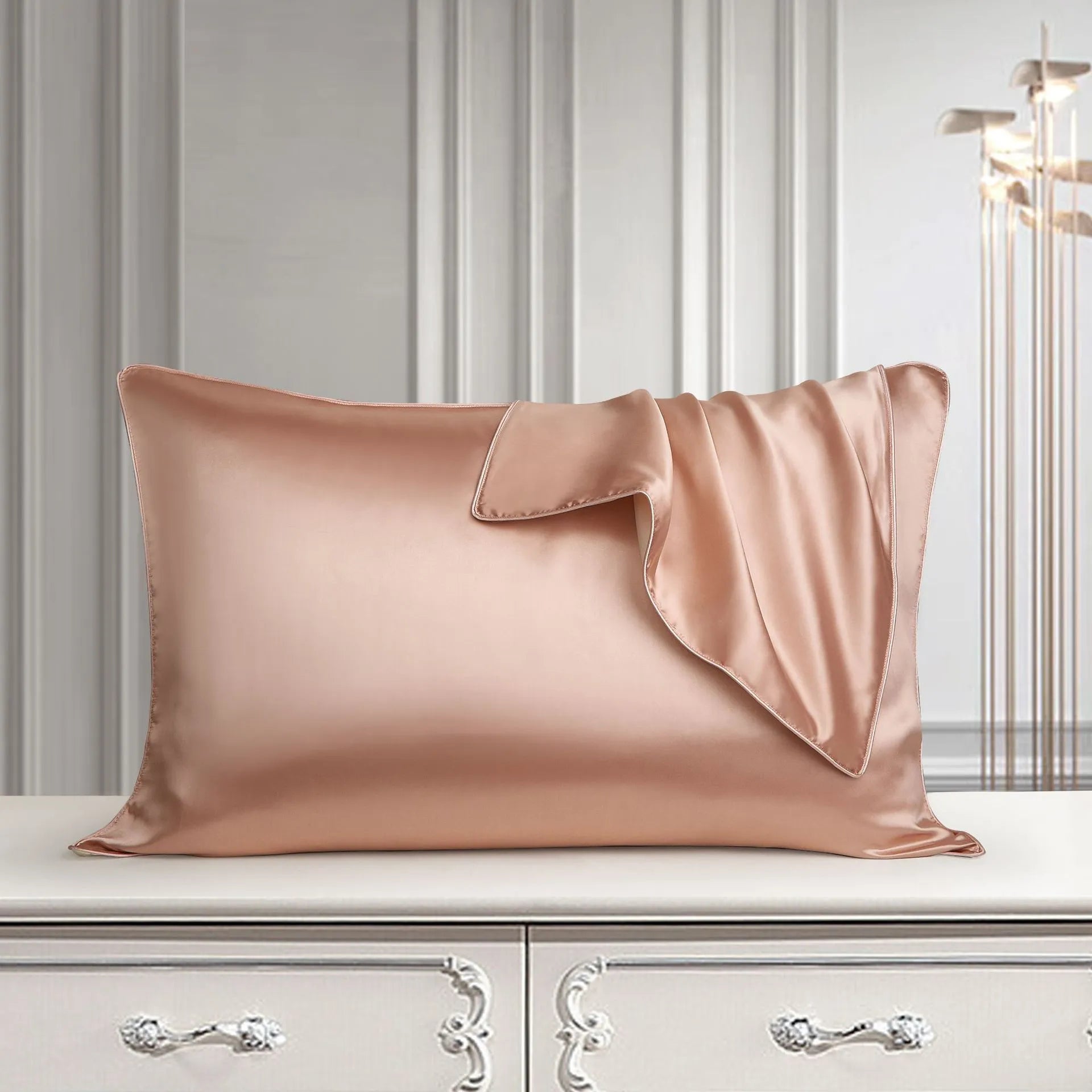 100% mulberry silk single pillowcase in 48x74cm size with inlaid rope weave, shown in Bean Paste Purple.