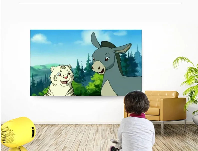 YG220 1080P LED projector in yellow or white colour with front projection and compact 0.7kg design