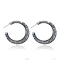 Vintage engraving C-shaped alloy earrings with detailed surface pattern in bronze finish