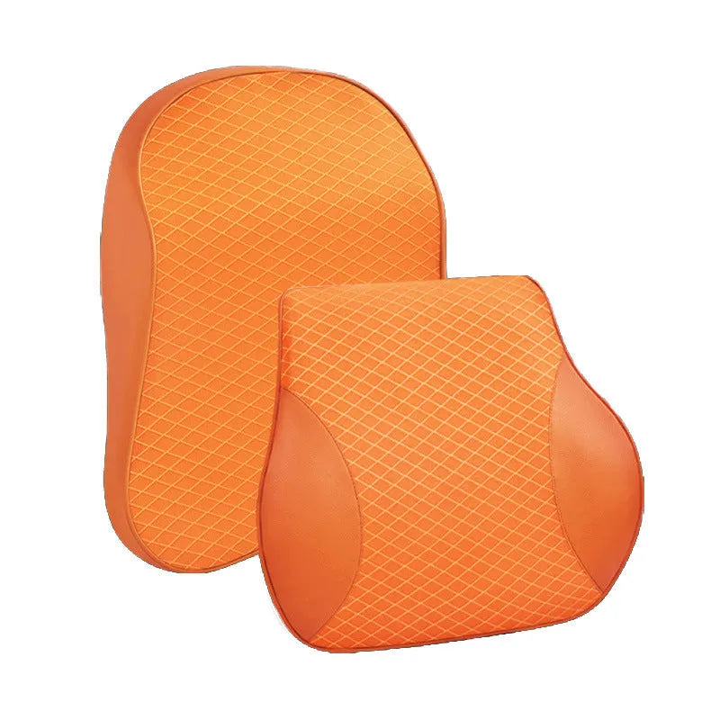 Large memory foam car headrest and lumbar support cushion in beige colour