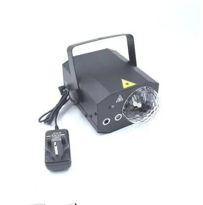 Black or white LED laser magic fan projector measuring 190x130x90mm with dual laser sources