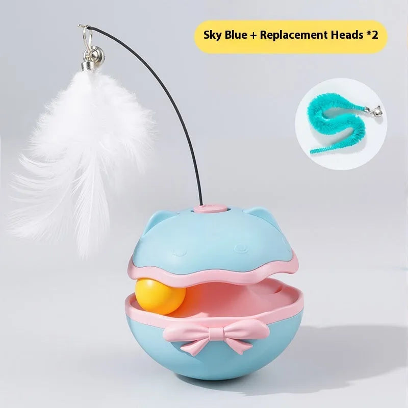 Electric self-moving cat toy tumbler in lemon yellow, sky blue and soft fog grey colour options
