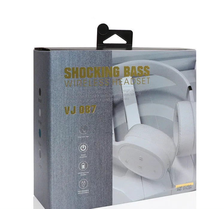 Wireless Bluetooth over-ear headset shown in black, blue, grey, or white colour options.