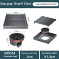 304 stainless steel courtyard floor drain with a 15x15cm gun grey ABS plastic core.