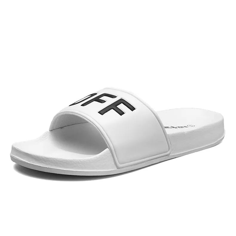 Personalised men's open toe slippers with viscose upper and rubber sole in black and white colour options