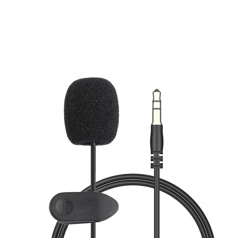 Black lavalier clip microphone with in-ear headphones connected to 3.5mm plug for Apple iPhone
