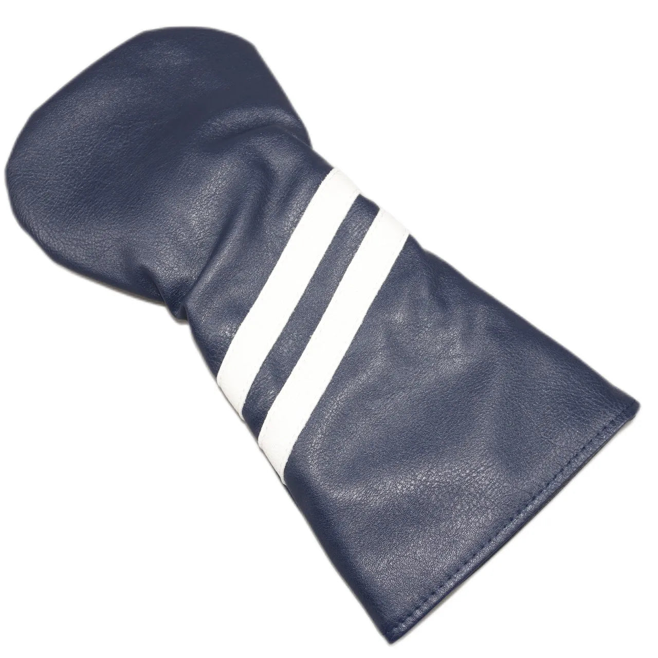 PU golf club head cover sleeve with two diagonal stripes for wood clubs, shown in multiple colours and sizes.