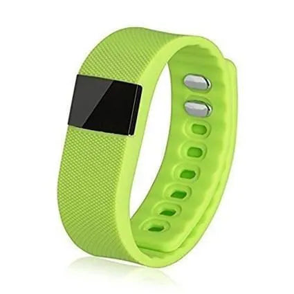 Ordinary bracelet pedometer with plastic ABS band in one of five colour options on a wrist.