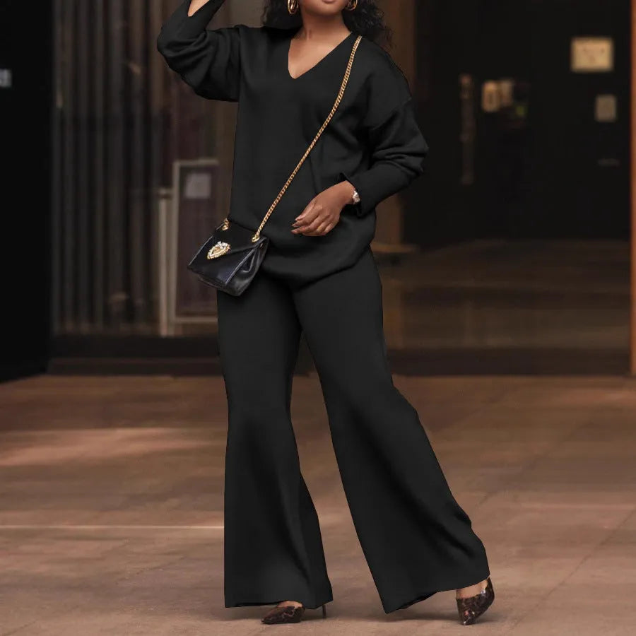 Women's brown thickened suede two-piece suit with long sleeves and trousers in Japanese Korean casual style