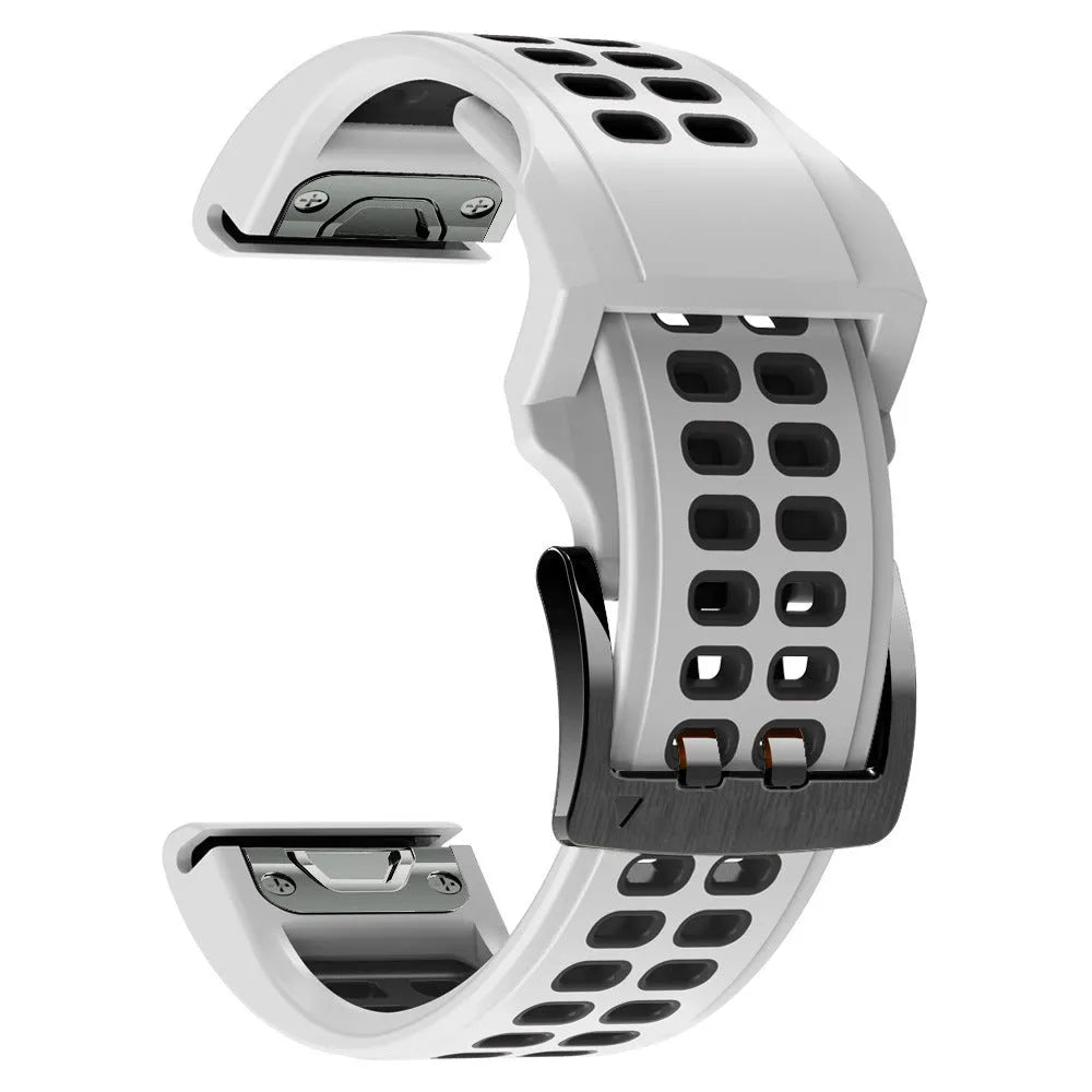 Two-tone quick-release silicone watch strap with pin buckle in black and orange colour