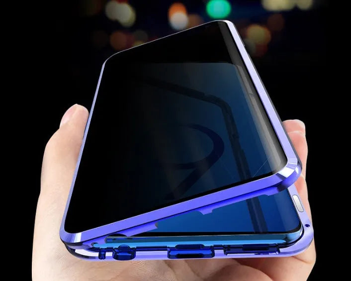 Anti-peeping magnetic clamshell phone case for Samsung Galaxy in black with privacy screen protection