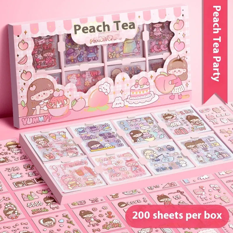 Box of children's repositionable stickers in five decorative themes for creative play