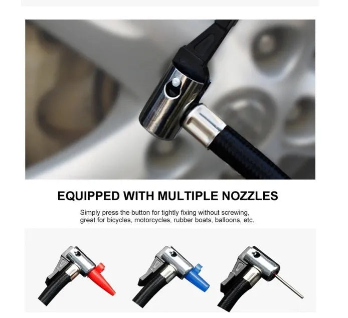 DC 12V digital tire inflator with LED display, bright light, and 3-metre cord for portable car use