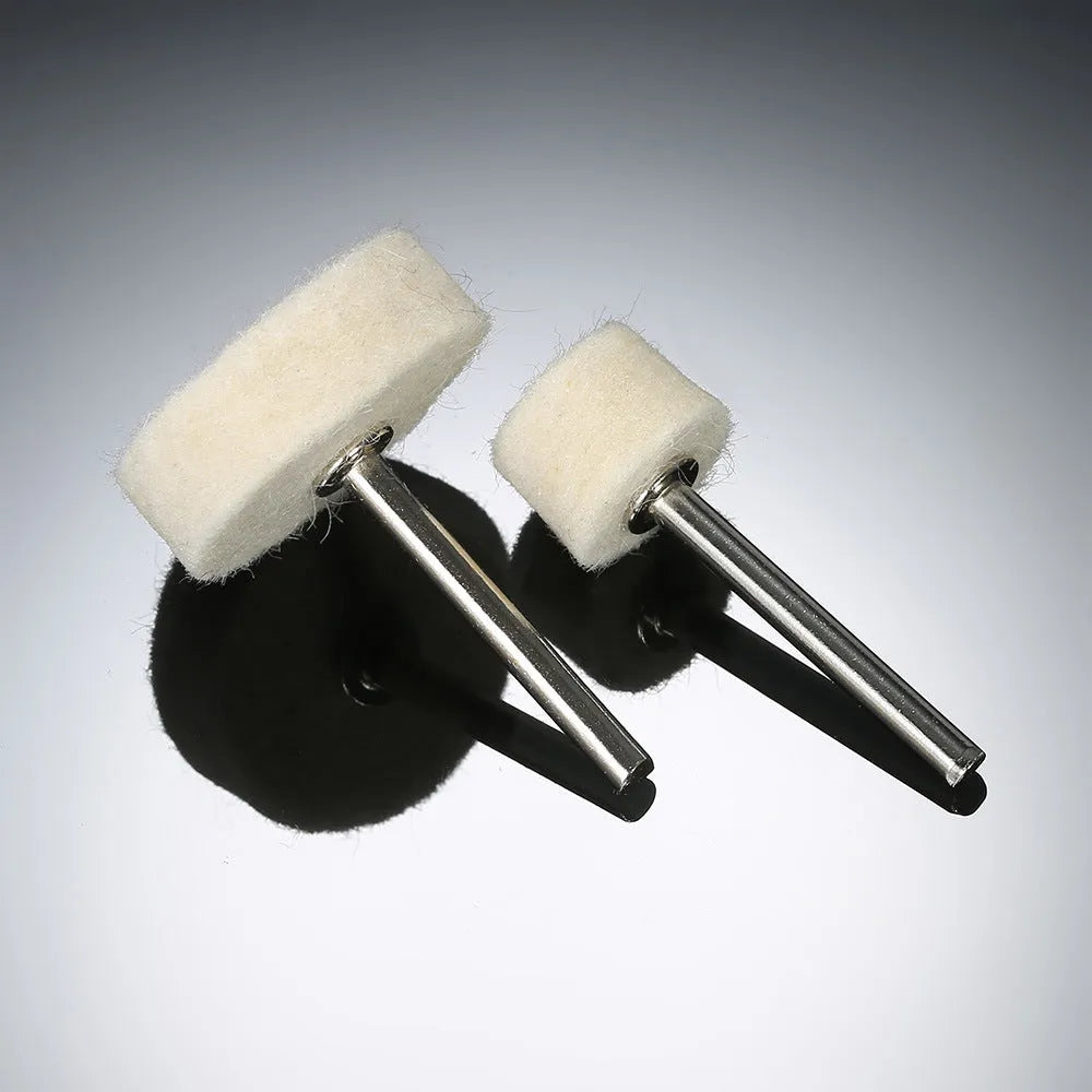 129-piece polishing wheel accessory set with wool and iron abrasive pads in white and metal finish on a white background
