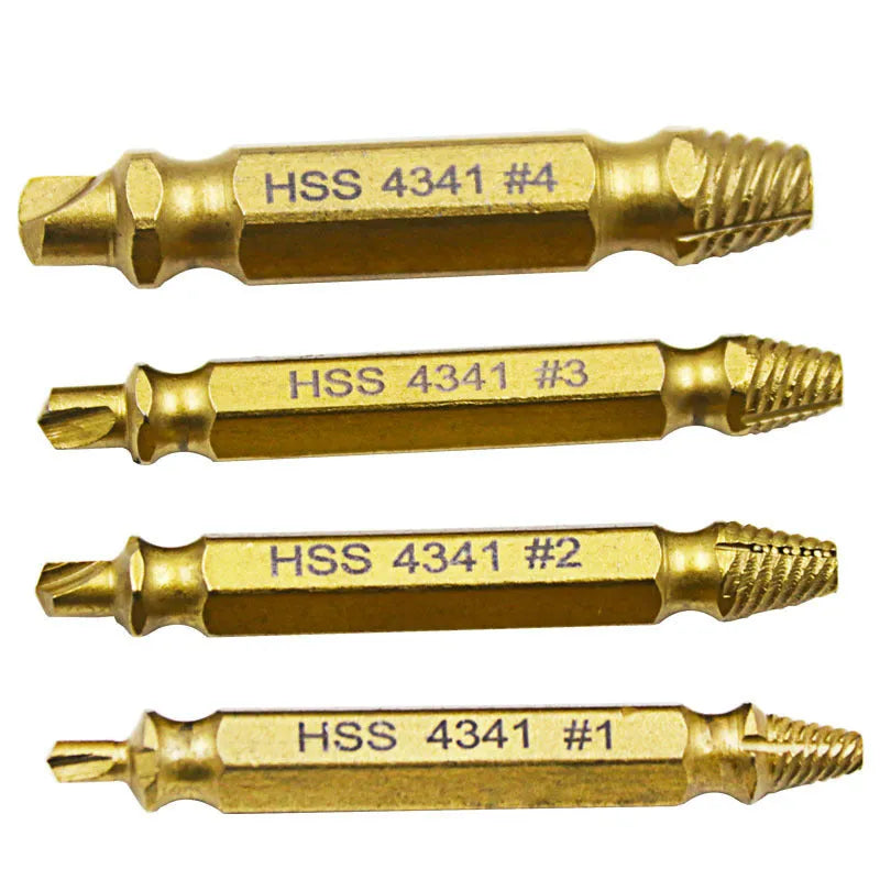 4341 high-speed steel screw extractor set with 5 pieces in 3 sizes for damaged screw removal