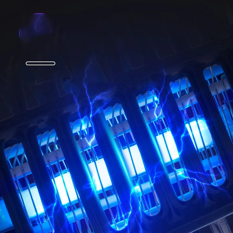 Black electric mosquito killer lamp with UV light and decorative low-glow design.