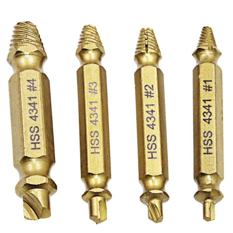 4341 high-speed steel screw extractor set with 5 pieces in 3 sizes for damaged screw removal