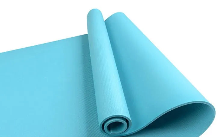 EVA fitness yoga mat in red showing textured anti-skid surface with storage bag