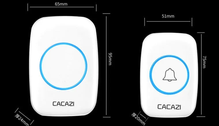 Wireless doorbell system with plug-in receiver and battery transmitter showing colour options