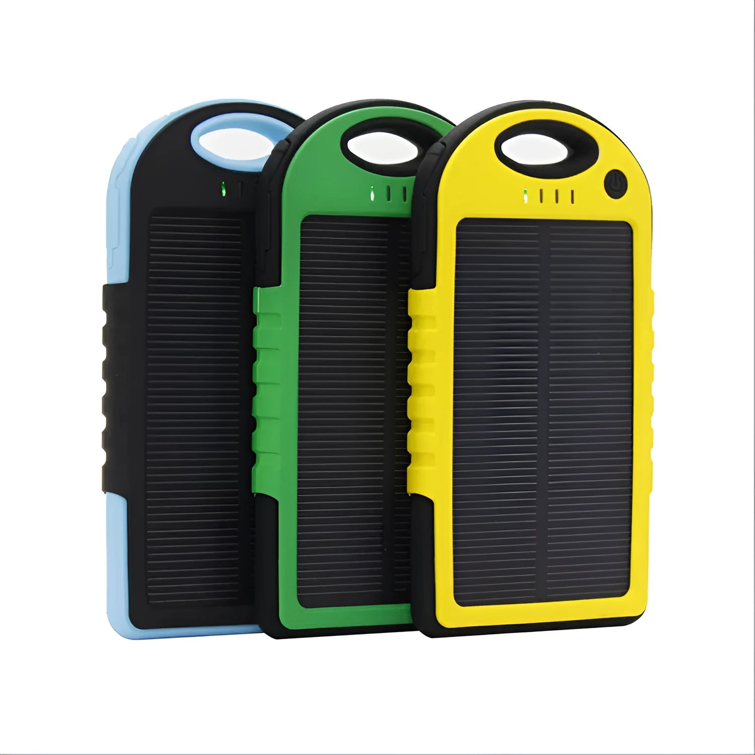 Solar power bank dual battery charger 8000mAh IPX4 waterproof with solar panel carabiner clip super bright LED light black