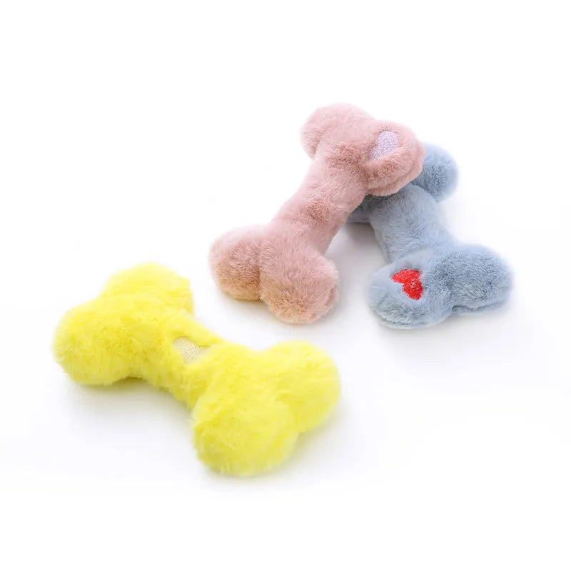 Love bone shaped plush dog toy with Bb sound chip in blue colour