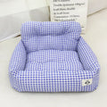 Car-mounted stain-resistant cloth pet outing nest for dogs in blue plaid or grey, small and large sizes