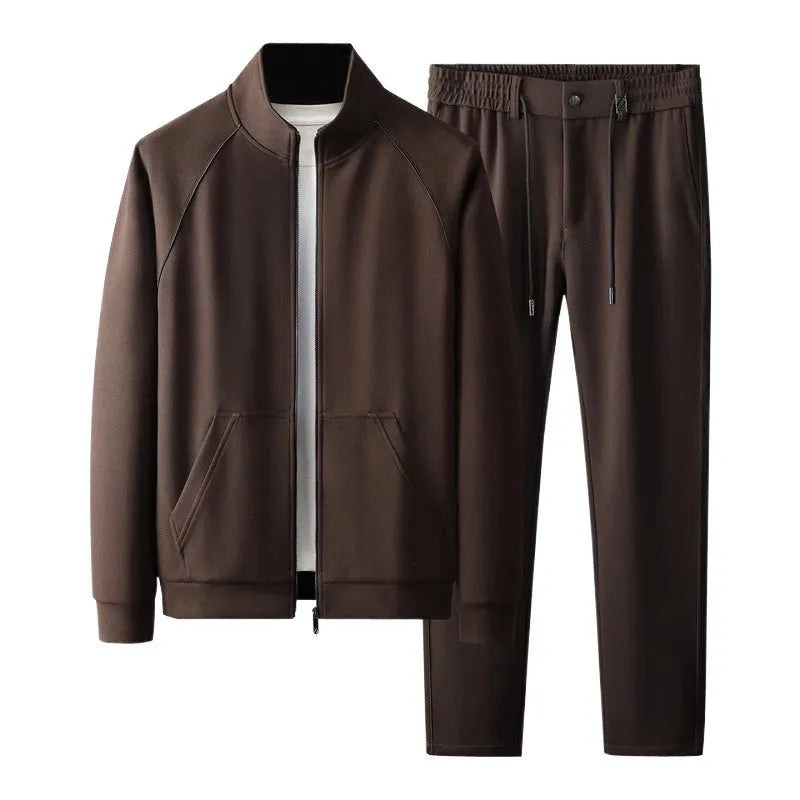 Men's slim fit stand collar casual sports suit jacket and trousers in Vinylon fabric