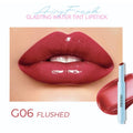 Waterproof moisturising lipstick in a case, showing one of six available colour shades.