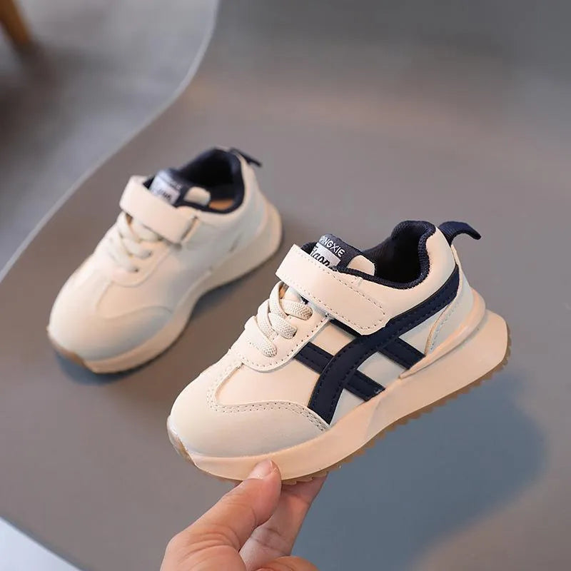Children's casual sneakers with Velcro fastening in white, beige, or khaki with non-slip rubber soles