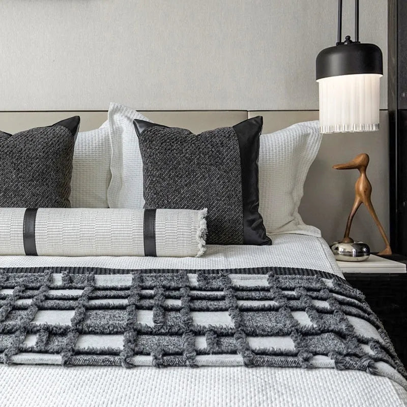 Modern minimalist bed runner nap blanket set with matching pillow and pillowcase for 1.5-1.8m beds