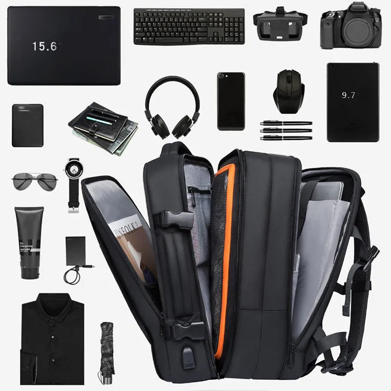 Foldable large capacity business backpack in waterproof Oxford cloth with curved shoulder straps and computer pocket