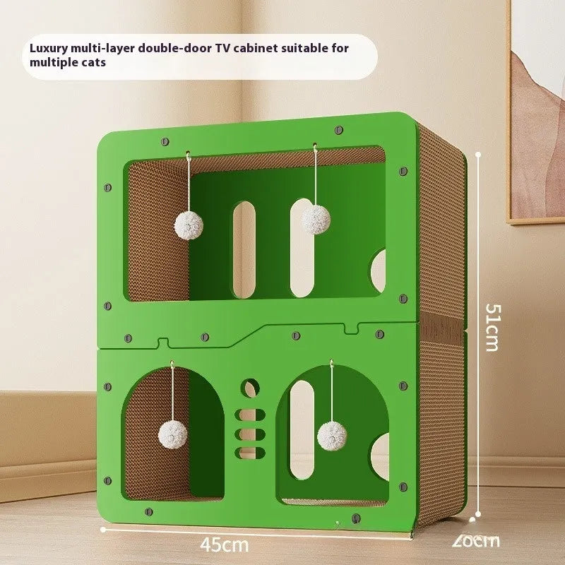 Double-layer cat scratching board and nest in owl style with wear-resistant surface