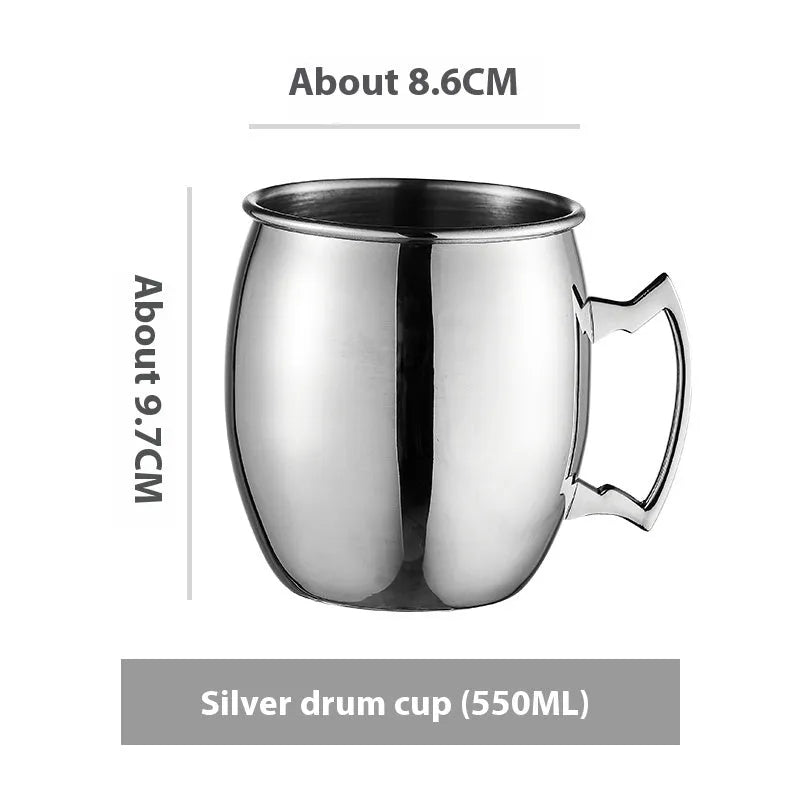 Stainless steel Moscow Mule cup with copper plating in a choice of colours and hammered or smooth finish.