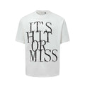 Man wearing a blue American retro letter print loose fit cotton blend t-shirt.