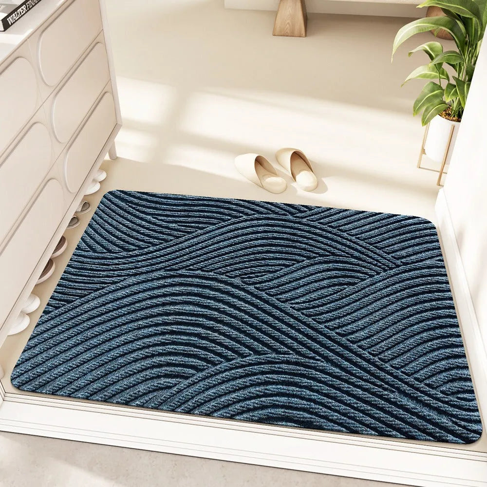 Alien-shaped cartoon anime pattern floor mat in diatomite, shown in blue, measuring 60 by 90 cm.