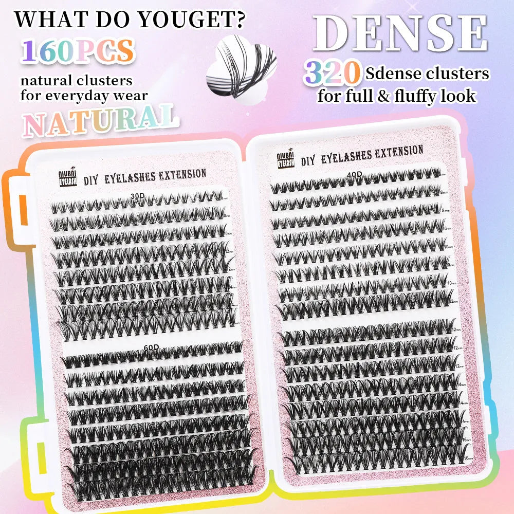 32 rows of eyelashes book cluster 640 segmented lashes set with Style1 and Style2 options