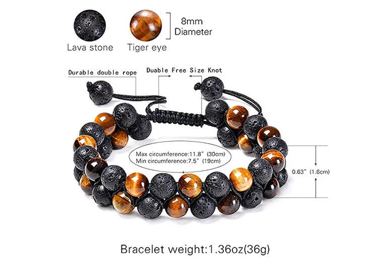Matte black agate couple bracelets with geometric bead design