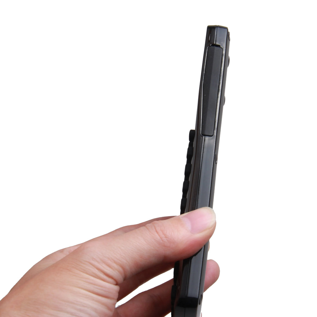 Black multifunctional e-book reader with 2.8cm screen showing multilingual interface and attached carrying strap