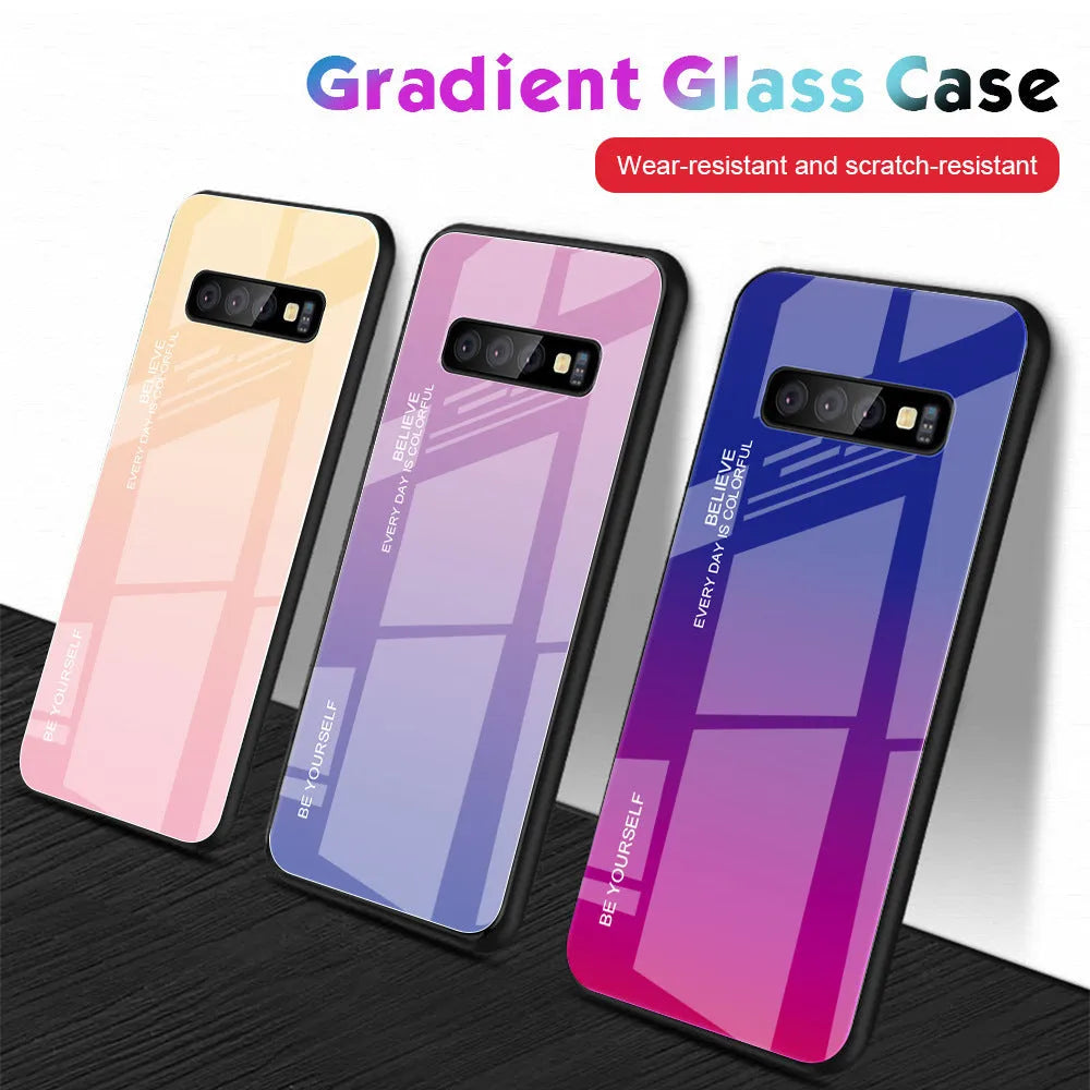 Gradient glass phone case for Samsung S20 S10 S9 S8 Plus Ultra in solid colour black with TPU and tempered glass back cover