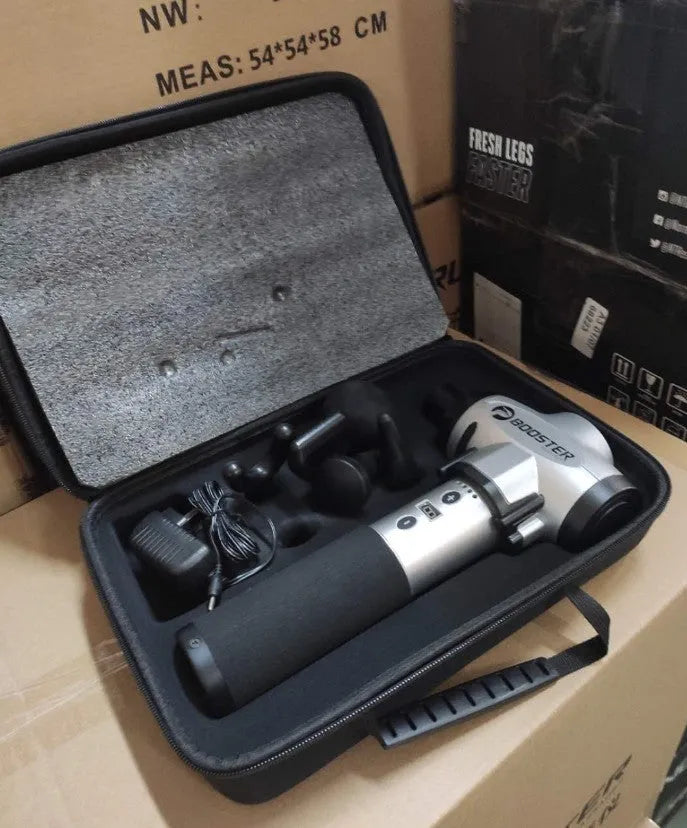 Muscle relaxation massager in black or white with adjustable speed control and lithium battery