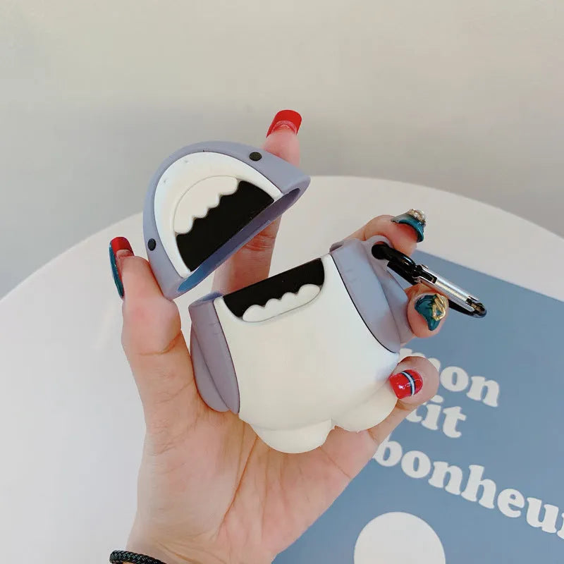 Shark fin silicone protective cover for Apple AirPods 1 and 2 wireless earbuds in decorative colours
