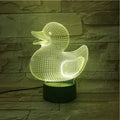 Little Yellow Duck 3D night light with acrylic panel on ABS base, showing remote control and USB cable.