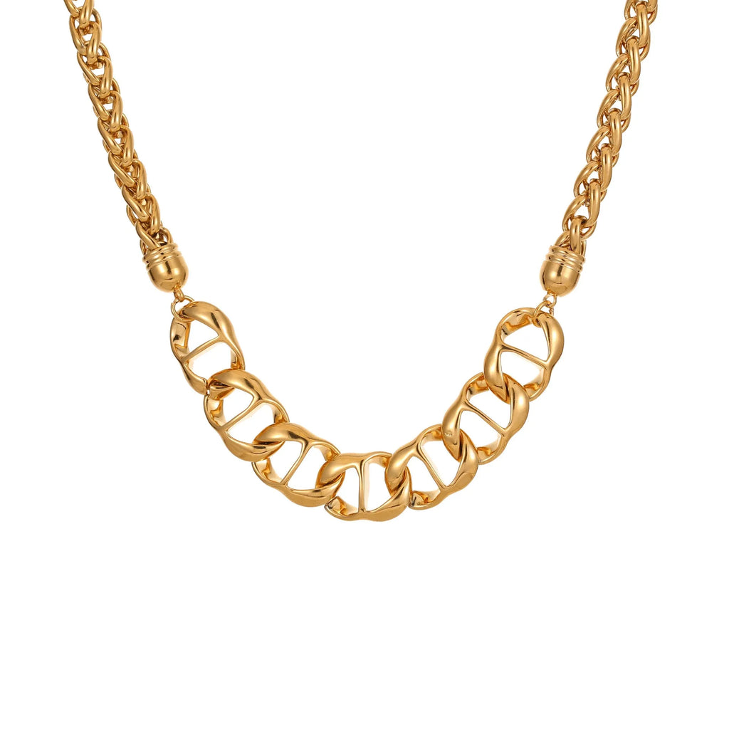Stainless steel necklace with gold electroplated finish and geometric pendant design