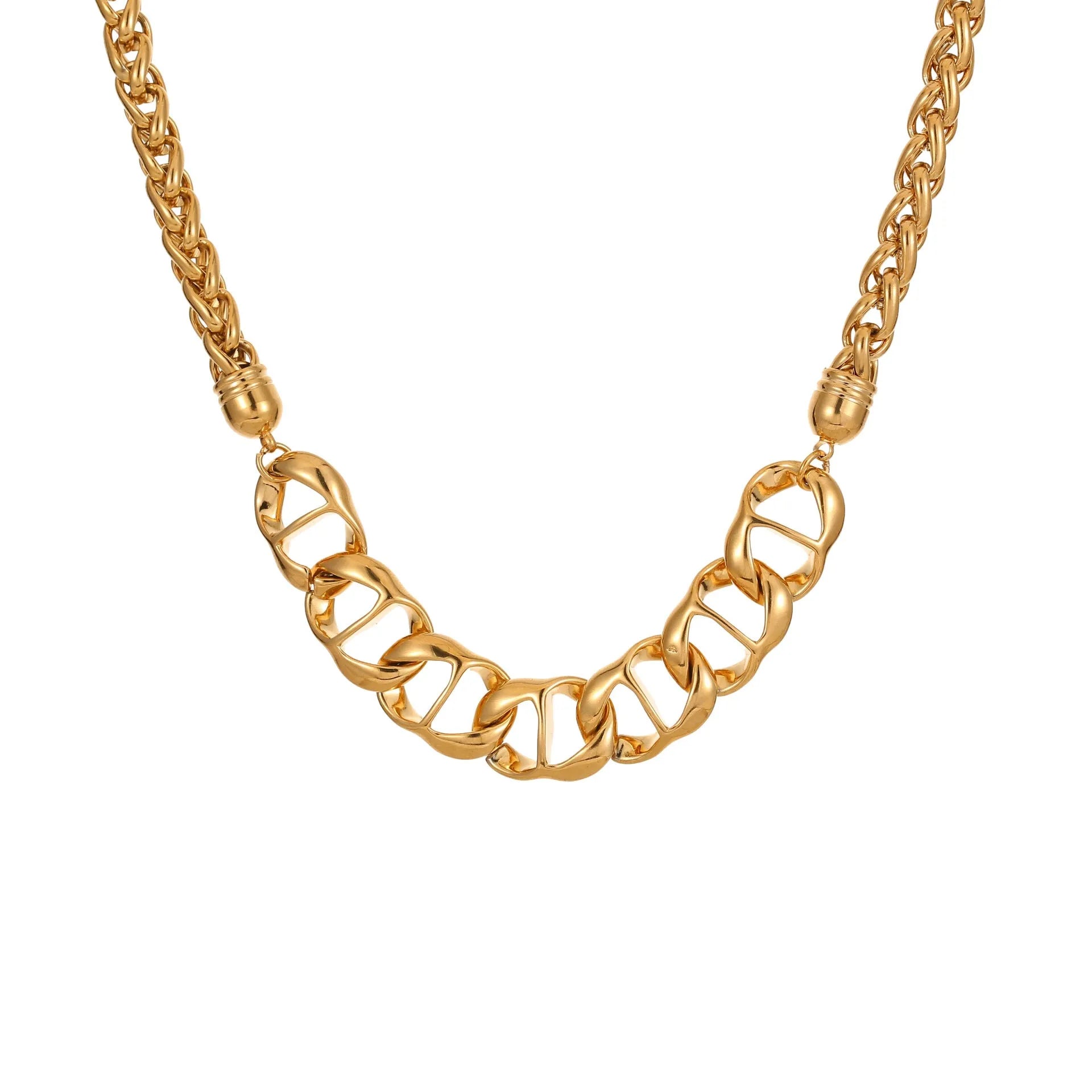 Stainless steel necklace with gold electroplated finish and geometric pendant design