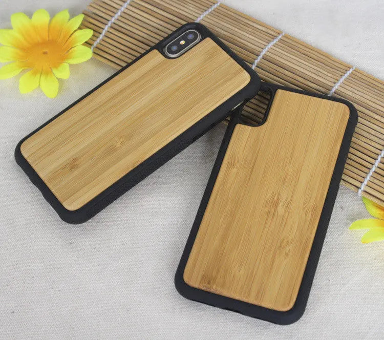 Wooden phone case with natural bamboo back and black TPU sides for iPhone